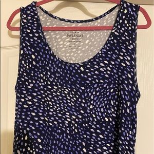 BLUE DITSY DOT ASYMMETRICAL DRAWSTRING MIDI DRESS